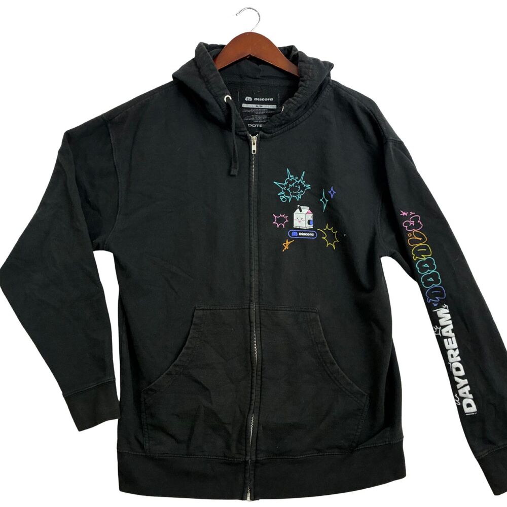 Discord Dotexe Hoodie Mens M Black Full Zip Daydream Graphic Logo Streetwear